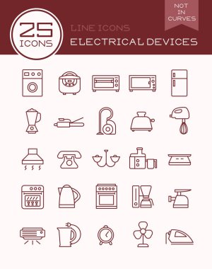 Satır simgeler elektrikli cihazlar