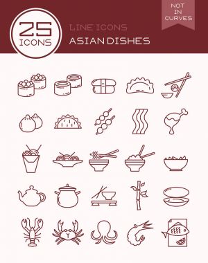 Line icons Asian dishes clipart