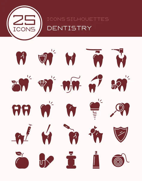 Ícones silhuetas odontologia —  Vetores de Stock