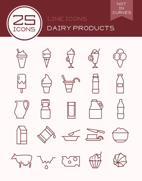Línea iconos productos lácteos — Vector de stock