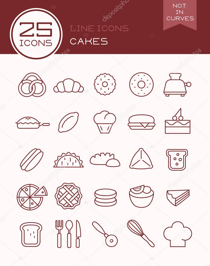 Line icons cakes
