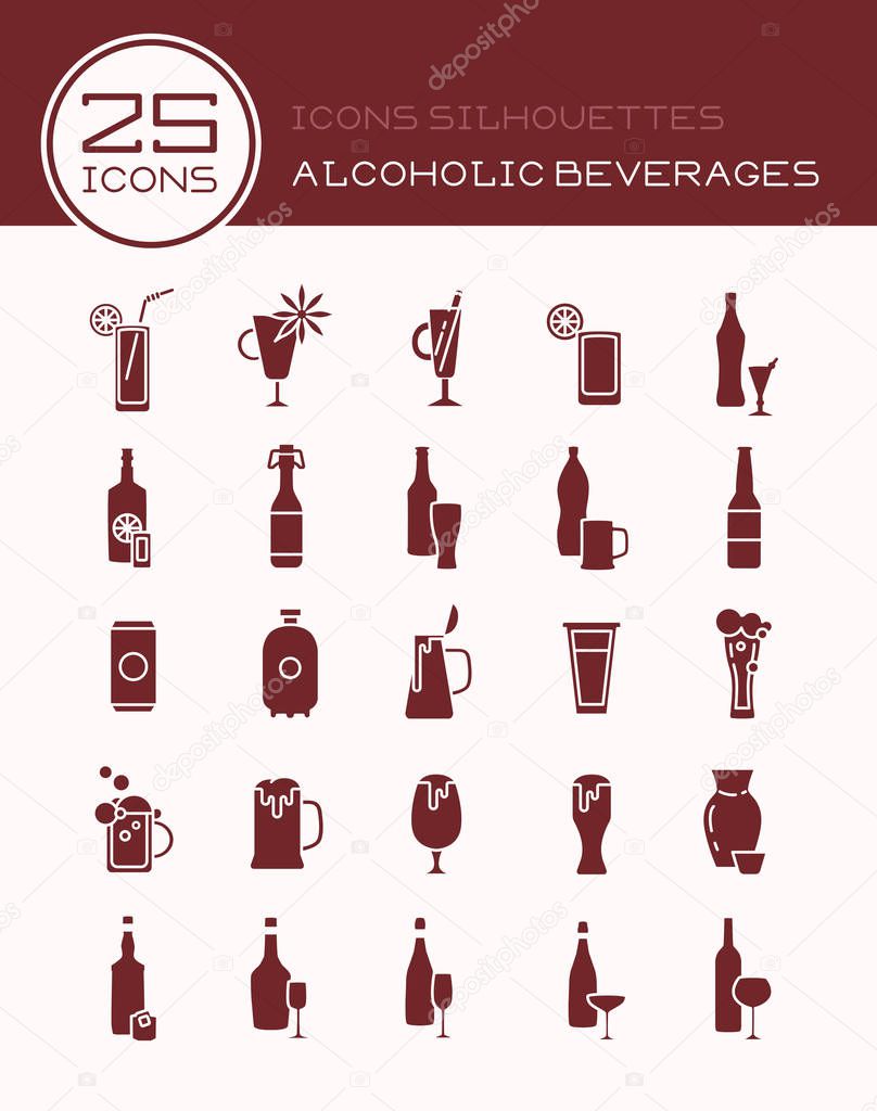 Icons silhouettes alcoholic beverages