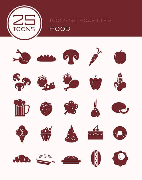 Iconos siluetas alimentos — Vector de stock