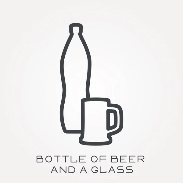 Lijn Pictogram Fles Bier Glas — Stockvector