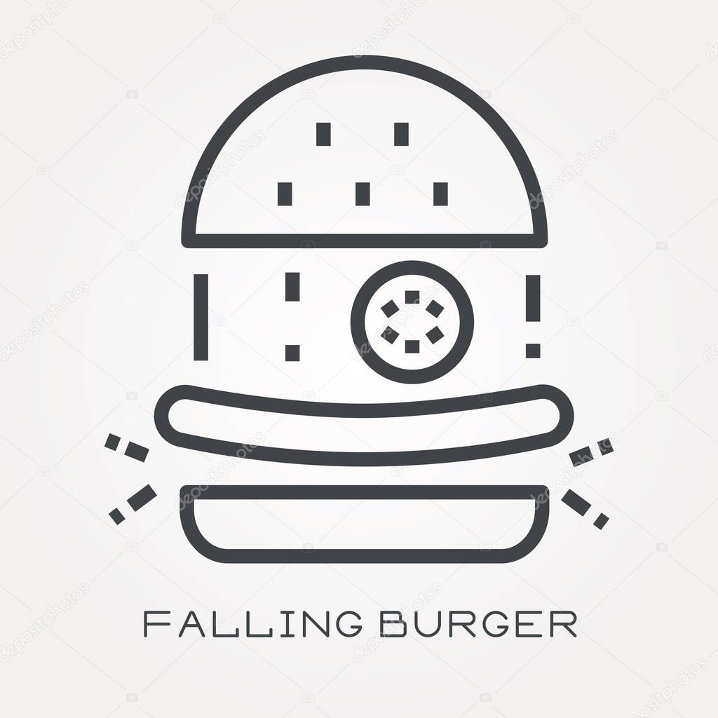 Line icon falling burger