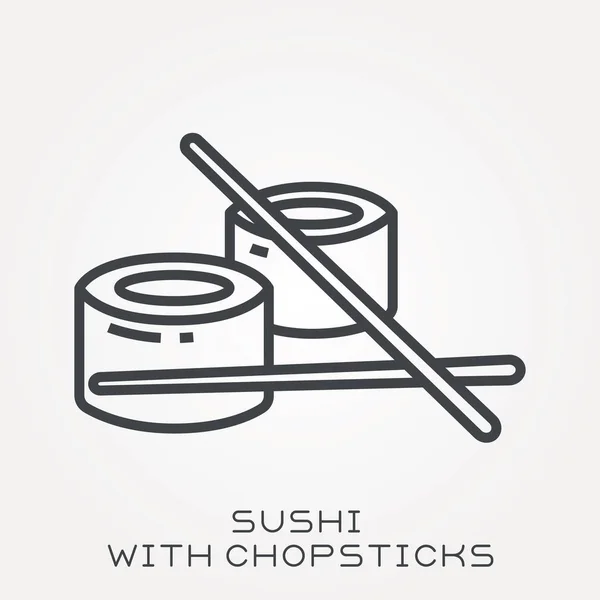 Línea Sushi Icono Con Palillos — Vector de stock
