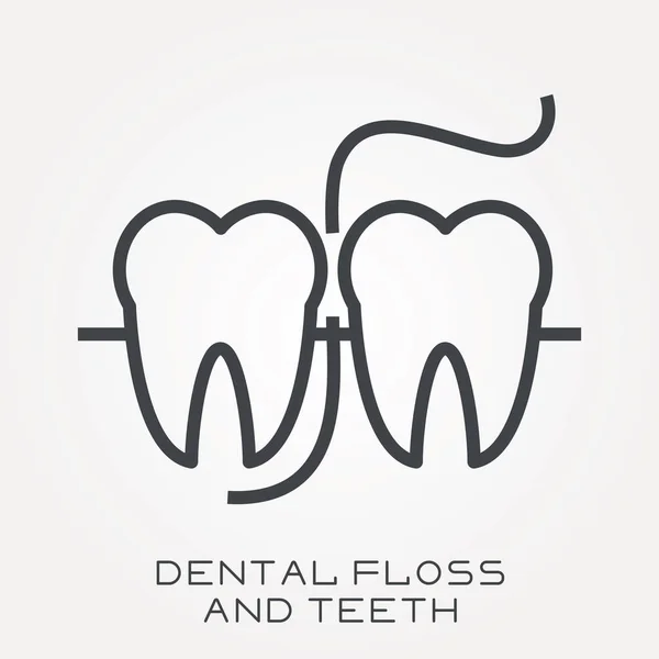 Linha Ícone Fio Dental Dentes —  Vetores de Stock