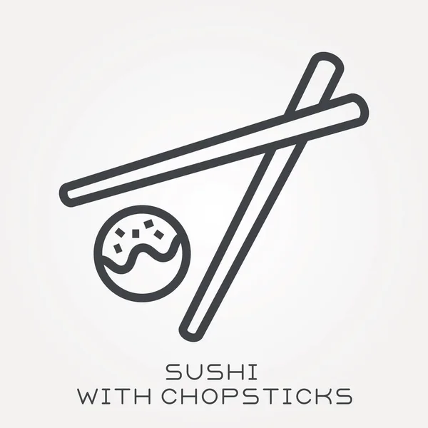 Ikon Baris Sushi Dengan Sumpit - Stok Vektor