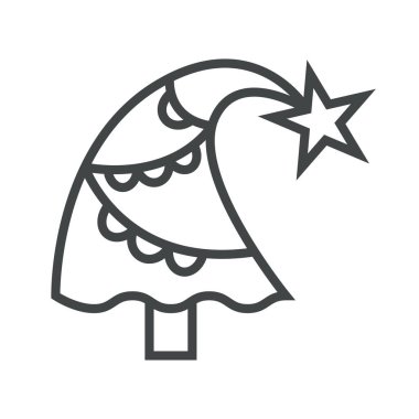 Line icon Christmas tree with decorations