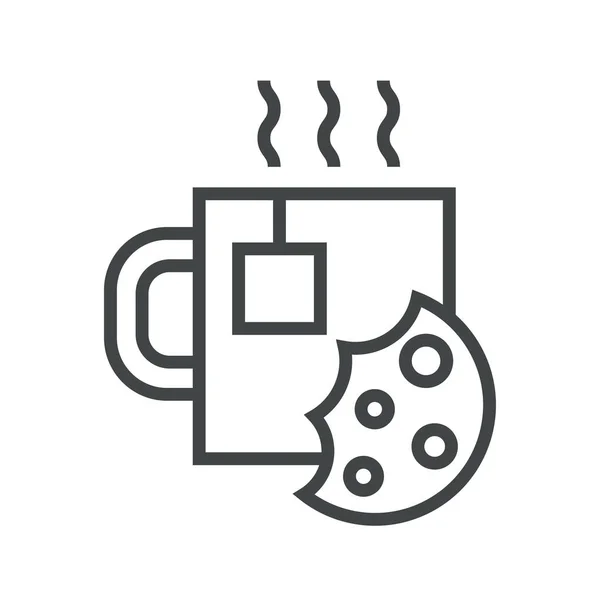 Linie Symbol heißer Tee mit Keksen — Stockvektor
