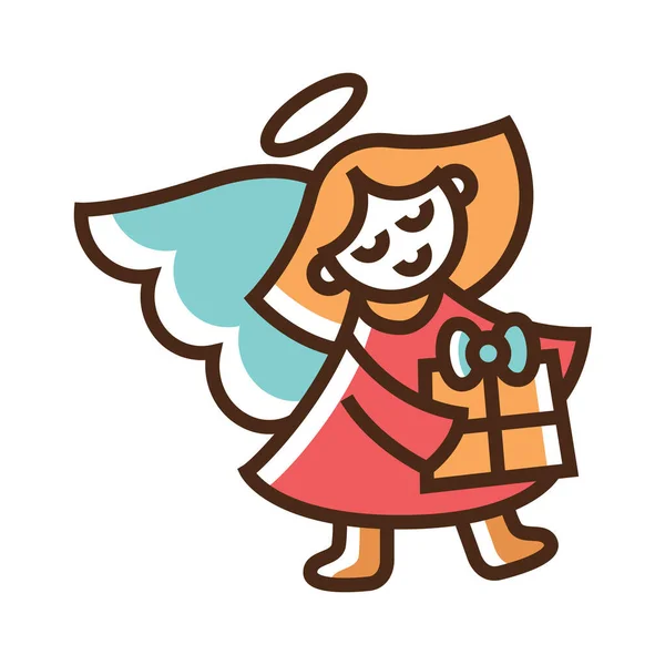 Kleur pictogram engel met geschenk — Stockvector