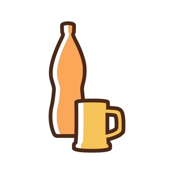 Farbe Symbol Flasche Bier und Glas — Stockvektor