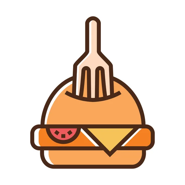 Icono de color hamburguesa con tenedor — Vector de stock