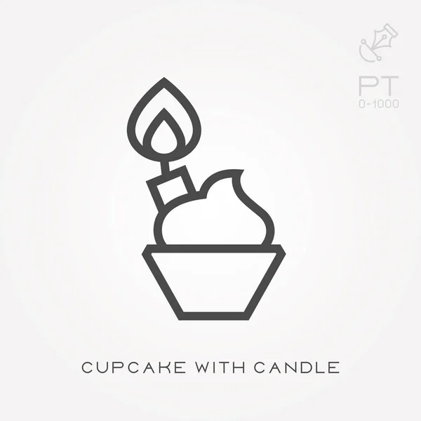 Line icon cupcake with candle — Stock Vector