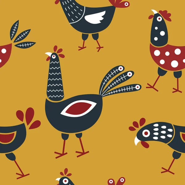 Pattern with roosters and hens — 스톡 벡터