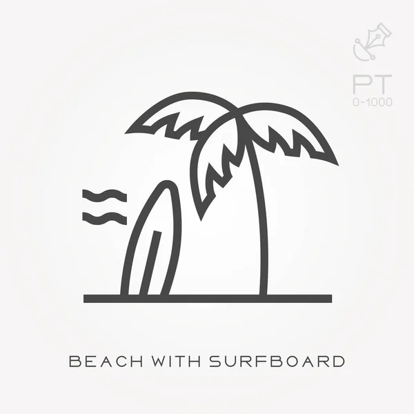Line icon beach with surfboard — Stock Vector