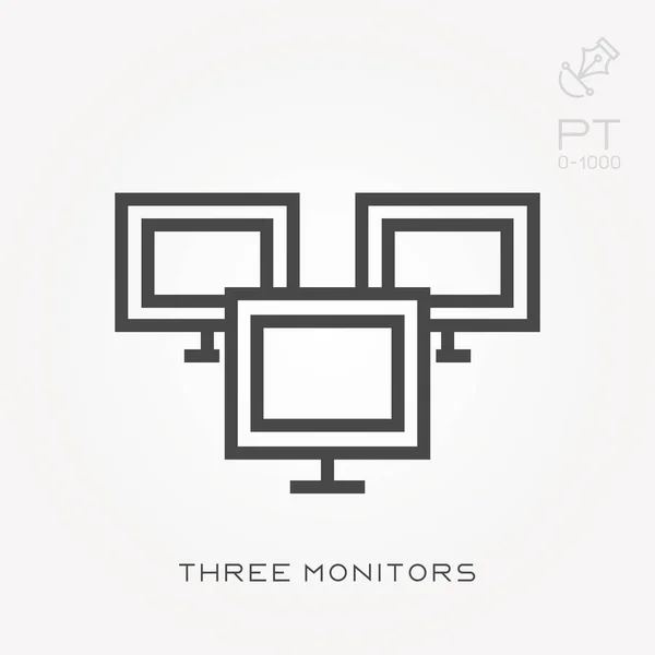 Line icoon drie monitoren — Stockvector