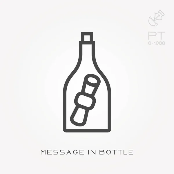 Lijn pictogram bericht in fles — Stockvector