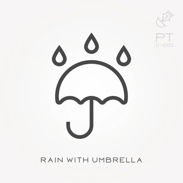 Icono de línea lluvia con paraguas — Archivo Imágenes Vectoriales