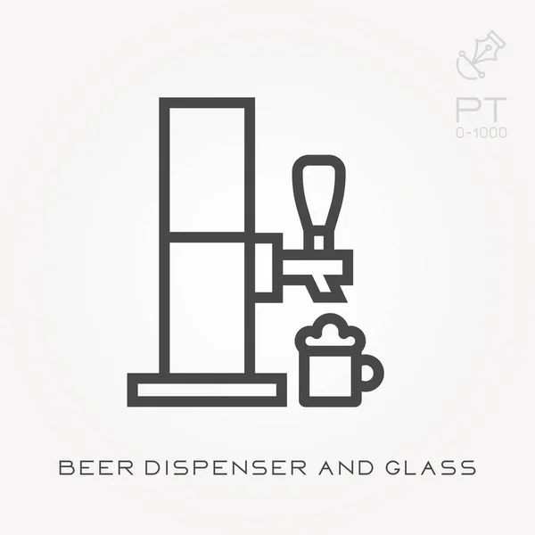 Line icoon bier dispenser en glas — Stockvector