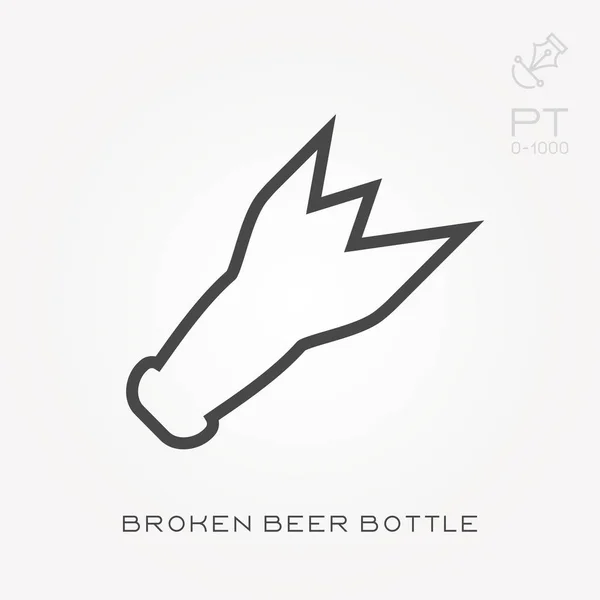 Line icoon gebroken bierfles — Stockvector