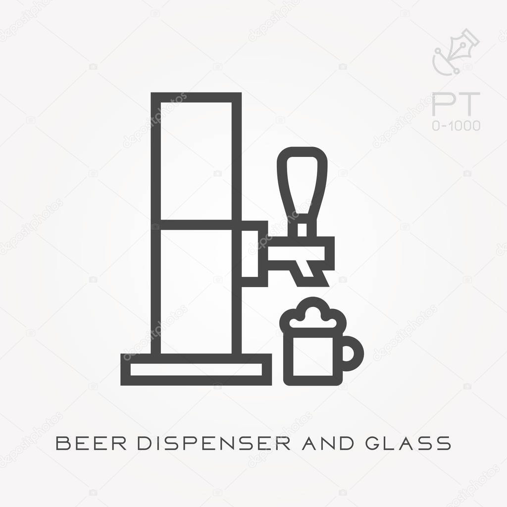Line icon beer dispenser and glass