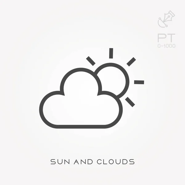 Icono de línea sol y nubes — Archivo Imágenes Vectoriales