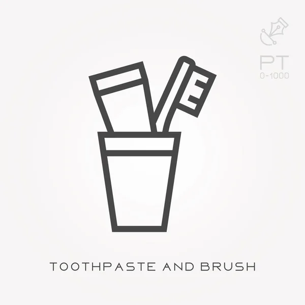 Ícone de linha pasta de dentes e escova —  Vetores de Stock