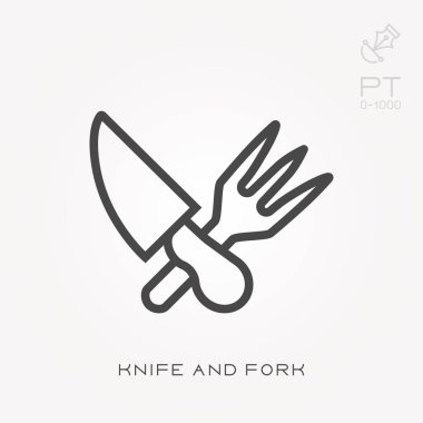 Çizgi simgesi bıçak ve çatal