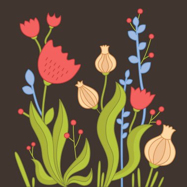 Koyu arkaplanda çiçeklerin renk çizimi