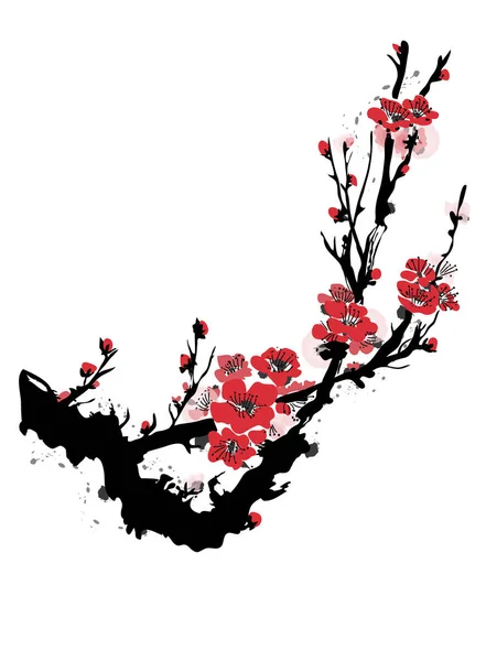 ดอกซากุระที่สมจริง ต้นซากุระญี่ปุ่นแยกจากพื้นหลังสีขาว — ภาพเวกเตอร์สต็อก