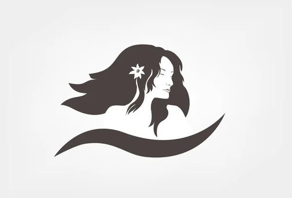 Λογότυπο για το σαλόνι ομορφιάς με γυναικείο πρόσωπο σιλουέτα — Διανυσματικό Αρχείο