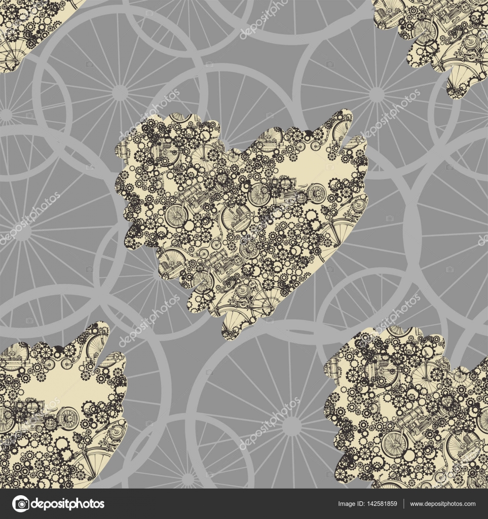 seamless pattern steampunk with old bikes and gears template