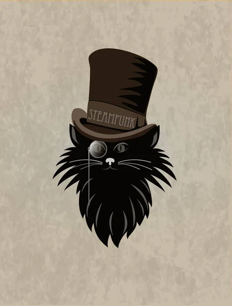 Steampunk stilyzed kedi. Şablon steampunk tasarım kart için. Çerçeve steampunk arka plan.