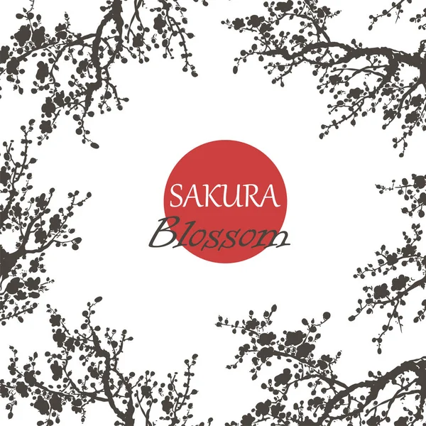 Sakura Japan Kirschzweig mit blühenden Blumen Vektor Illustration. Handgezeichneter Stil. — Stockvektor