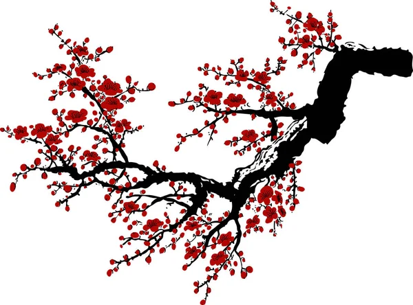 현실적 인 사쿠라 꽃 - 하얀 배경에 따로 떨어져 있는 일본 벚나무. — 스톡 벡터