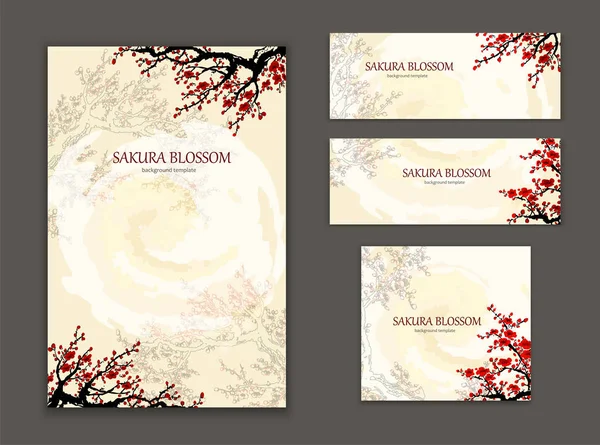 Business card template, design element sakura blossom. Can be used also for greeting cards, banners, invitations, flyers, posters. Set of cards for business.Business Card Design. — Διανυσματικό Αρχείο