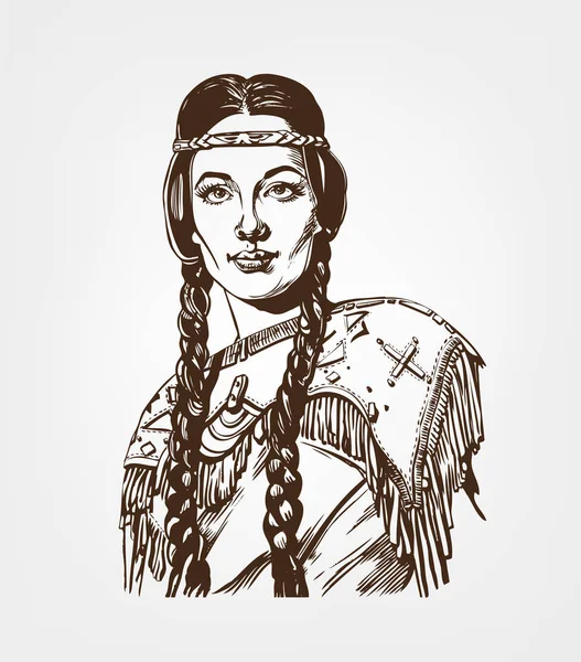 American native squaw. Hand drawn illustration. — Stock Vector