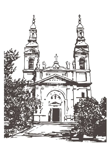 Église catholique. Un croquis du paysage urbain . — Image vectorielle