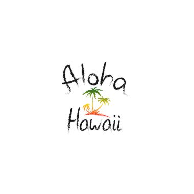 Aloha Hawaii tişört baskısı ve el çizimi illüstrasyonundan alıntı yapıyorum. Avuç içi ile ilgili moda tişört tasarımı - Vektör