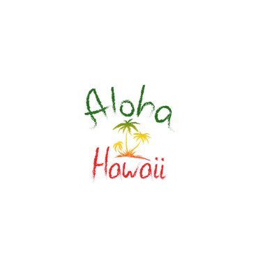 Aloha Hawaii tişört baskısı ve el çizimi illüstrasyonundan alıntı yapıyorum. Avuç içi ile ilgili moda tişört tasarımı - Vektör