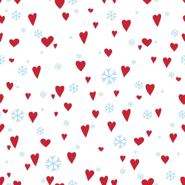 Sylwetki bezproblemowy wzór z uroczymi sercami i płatkami śniegu. Szczęśliwych Walentynek - Wektor — Wektor stockowy
