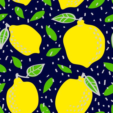 Taze limonlu, dikişsiz desen, soyut tekrarlanan arka plan. Kağıt, kapak, kumaş, hediye paketi, duvar sanatı, iç dekorasyon için citrus tasarımı. Basit sanatsal çizim - Vektör