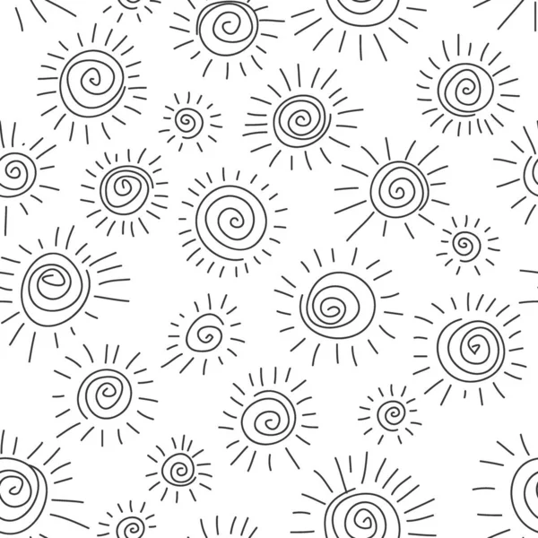 Handgezeichnetes nahtloses Muster. Einfaches Muster mit Sonne. Handgezeichnetes Sonnenscheinsymbol-Muster. Vektorbilder — Stockvektor