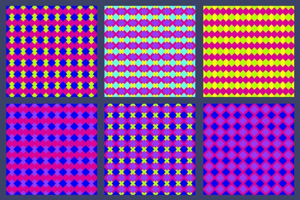 Uppsättning sömlösa mönster med romb i stil med popkonst närbild. Ljus bakgrund för konst collage vektor — Stock vektor