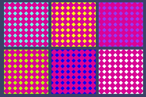 Uppsättning sömlösa mönster med romb i stil med popkonst närbild. Ljus bakgrund för konst collage vektor — Stock vektor
