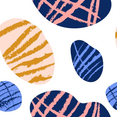 Koyu mavi, altın sarısı ve pastel pembeli organik şekilli soyut, pürüzsüz desen. Moda ve şık duvar kağıdı, tekstil, markalaşma ve ambalaj tasarımı, modern duvar sanatı.