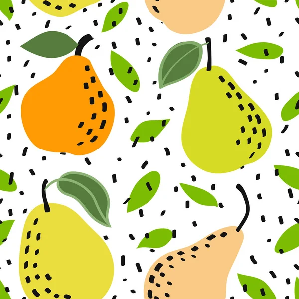 Padrão sem emenda de fruta de pera fresca, fundo repetido abstrato. Design de frutas para papel, capa, tecido, envoltório do presente, arte da parede, decoração de interiores. Desenho artístico simples - Vetor — Vetor de Stock