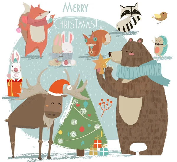 Kerst set met wilde dieren — Stockvector