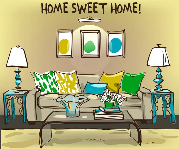 Interior del hogar con sofá y mesa de café — Archivo Imágenes Vectoriales